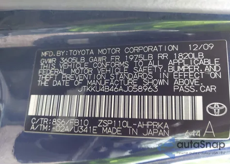 2010 Scion Xd from USA, damaged, VIN JTKKU4B46AJ058963